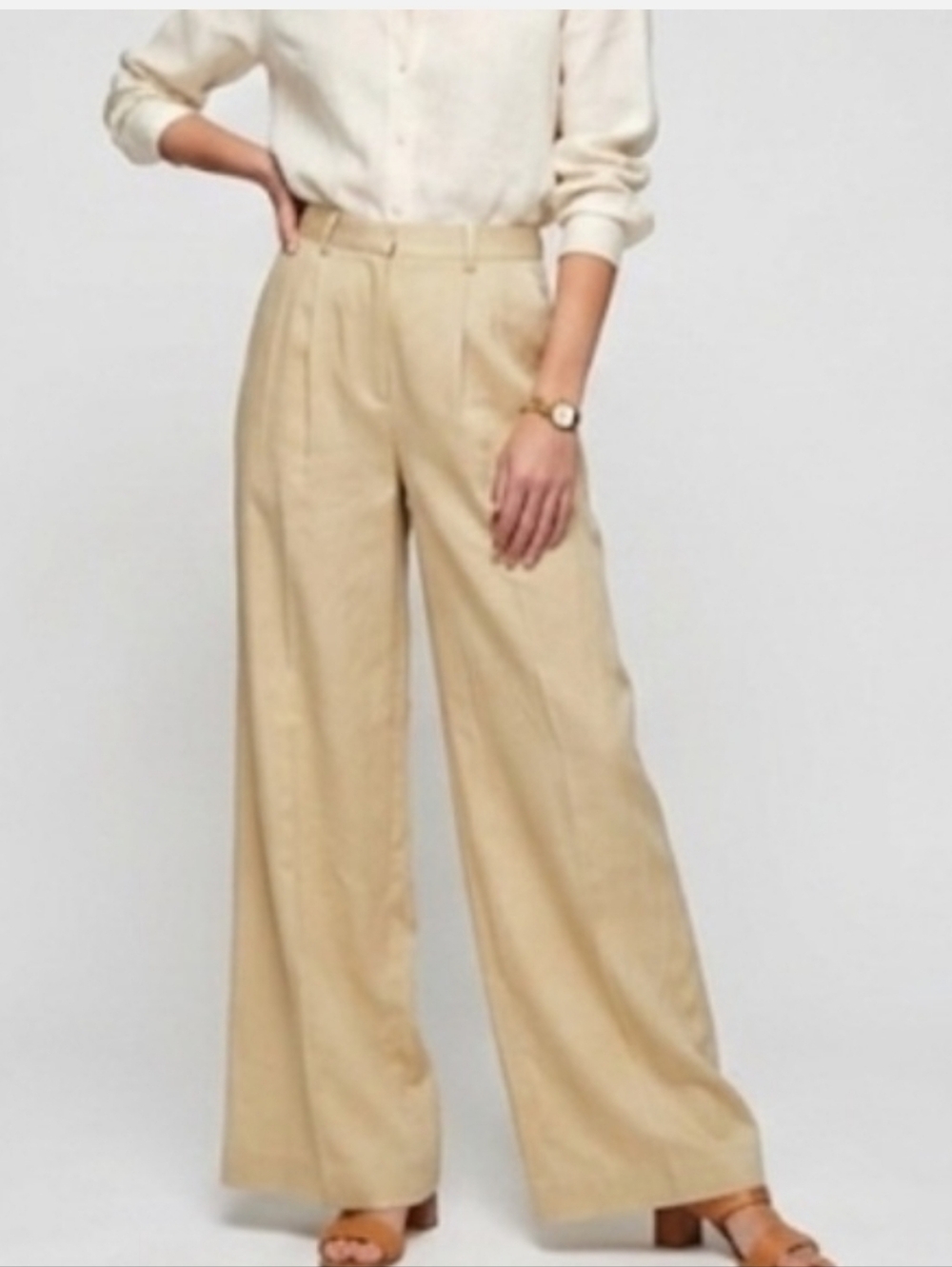 Emerson Fry Wide-Leg High-Rise Women’s Trousers in Beige
